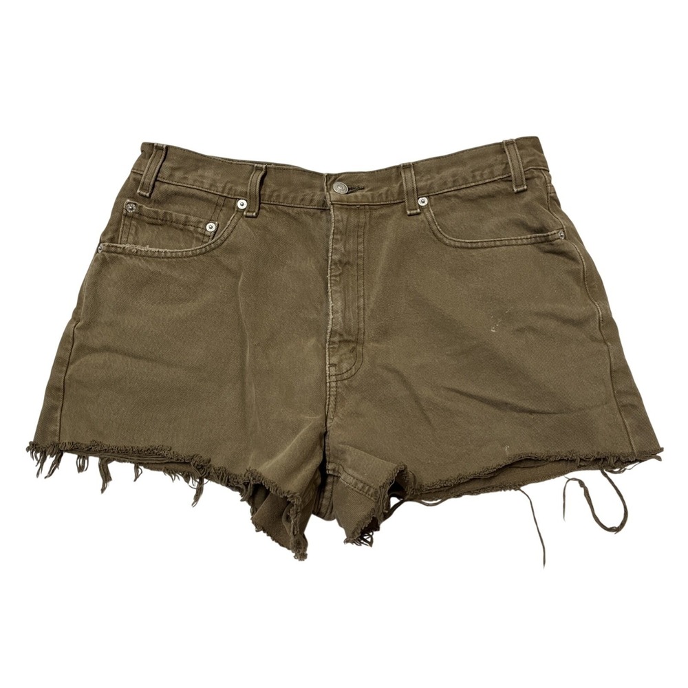 Vintage Levis 550 Denim Shorts Brown DIY Cut Off Jean Size 36 3" Y2K Festival - Picture 1 of 13